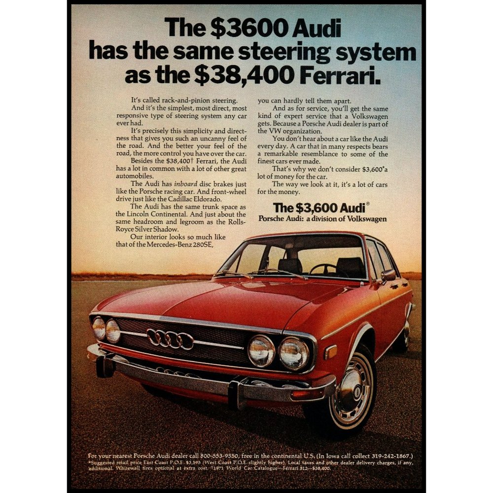 1971 Audi 100 Red 4 Door Sedan Vintage Print Ad Sunset Racetrack Wall Art Photo